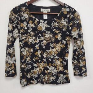 Vintage Rena Rowan Womens Dark‎ Floral Fairy Grunge Mesh Top Size S Black Witchy